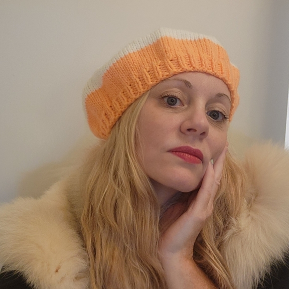 Handknit Striped Beret Hat - Picture 6 of 7